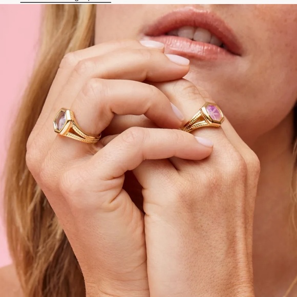 Davie Intaglio Gold Statement Ring in Pink Opalite Glass - Picture 2 of 9